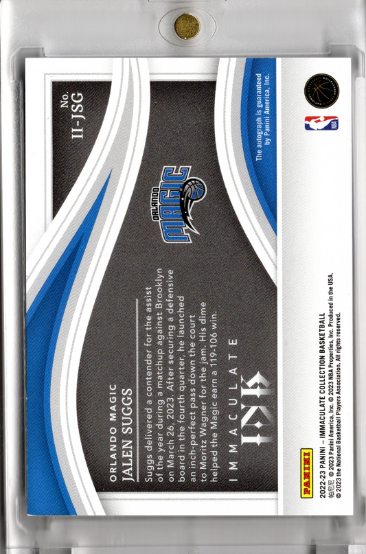 2022-23 Panini Immaculate Ink On Card Auto Jalen Suggs /25 Orlando Magic