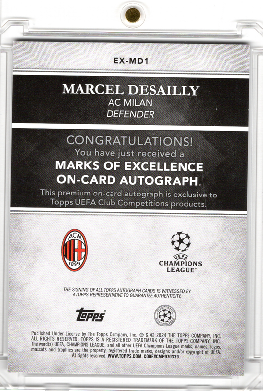 2024-25 Topps Finest UCC Marks Of Excellence Gold Auto Marcel Desailly /50 AC Milan