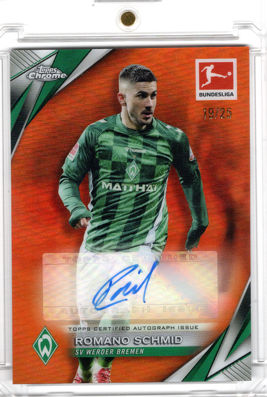 2024-25 Topps Chrome Bundesliga Orange Auto Romano Schmid /25 Werder Bremen