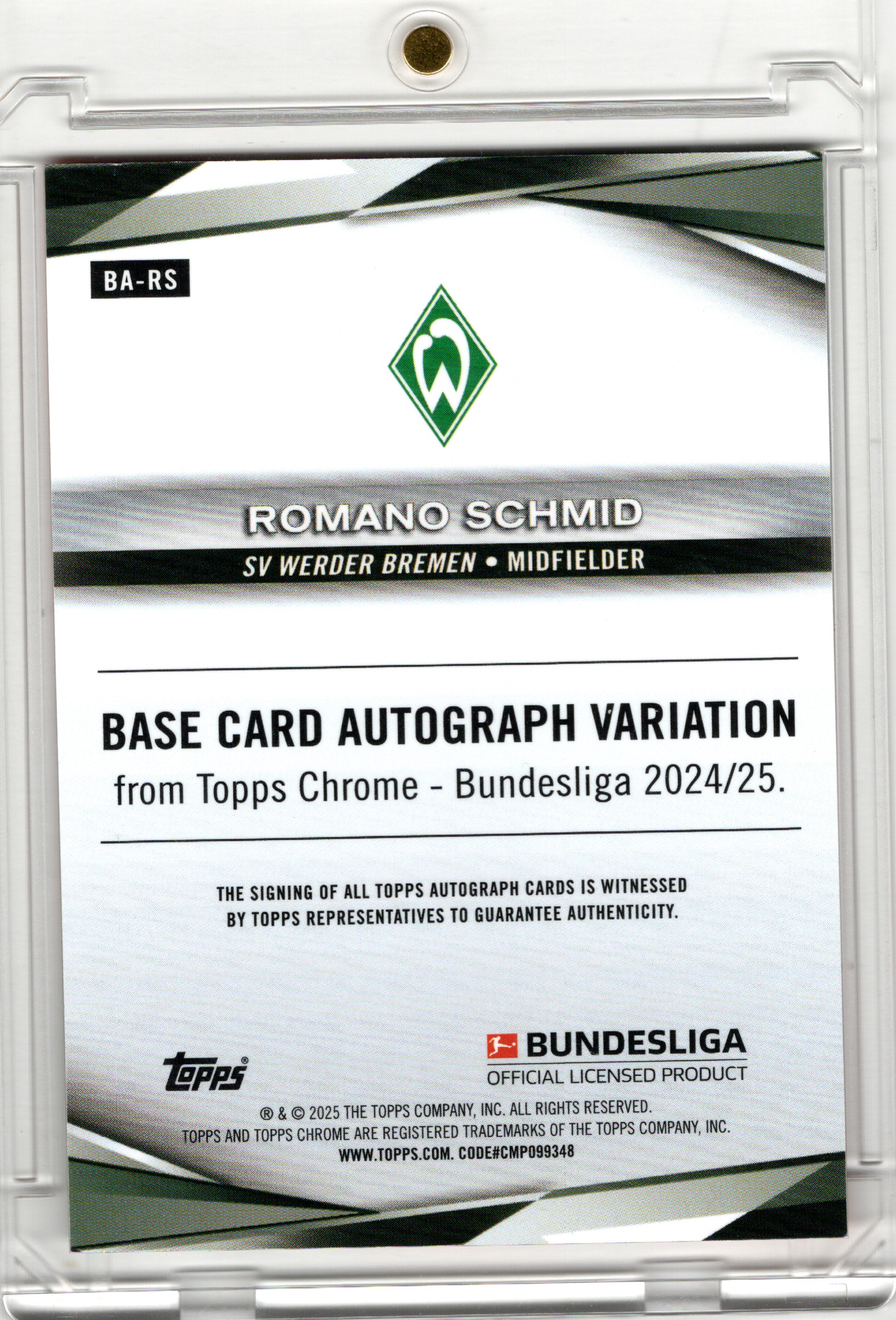 2024-25 Topps Chrome Bundesliga Orange Auto Romano Schmid /25 Werder Bremen