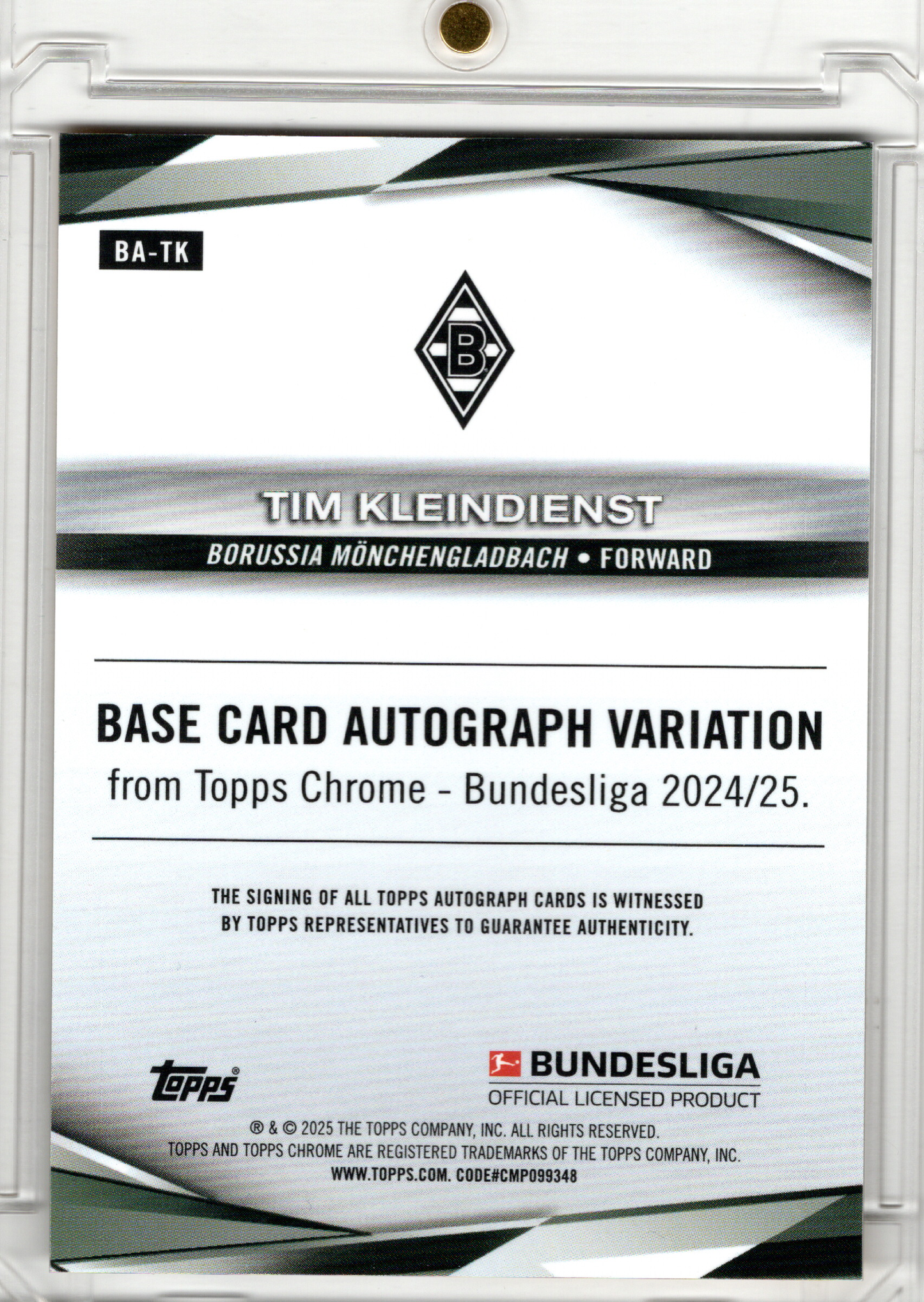 2024-25 Topps Chrome Bundesliga Gold Refractor Auto Tim Kleindienst /50 Borussia Mönchengladbach