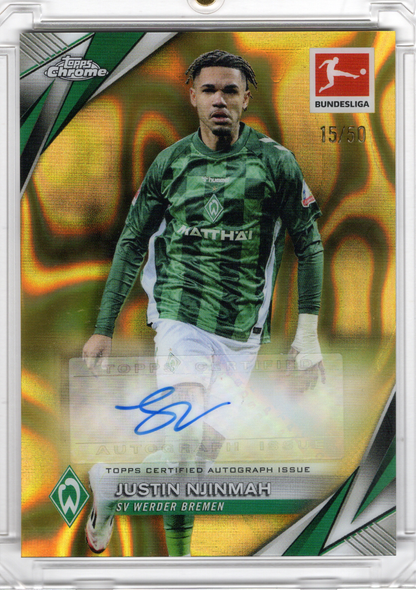 2024-25 Topps Chrome Bundesliga Gold Lava Auto Justin Njinmah /50 Werder Bremen