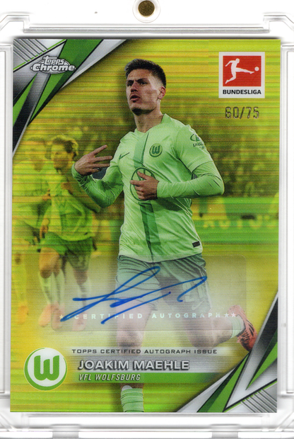 2024-25 Topps Chrome Bundesliga Yellow Refractor Auto Joakim Maehle /75