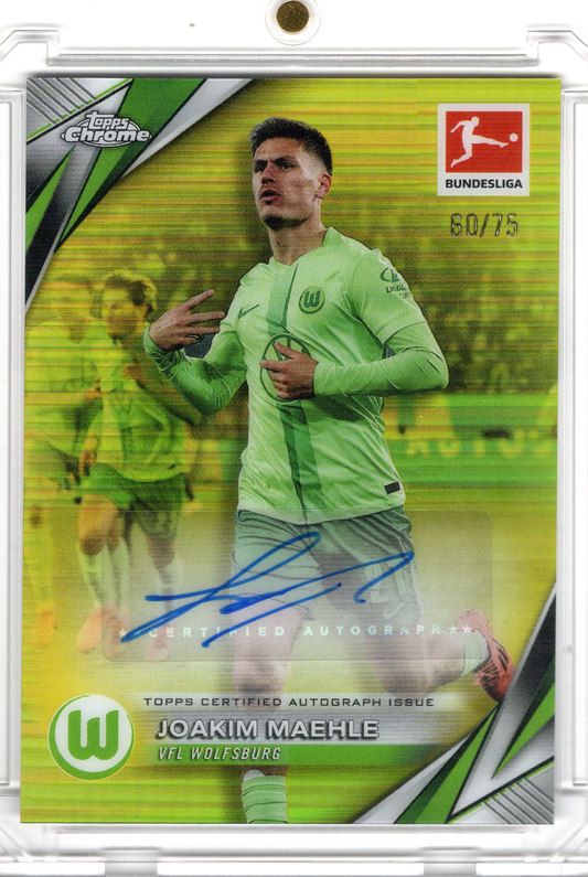 2024-25 Topps Chrome Bundesliga Yellow Refractor Auto Joakim Maehle /75