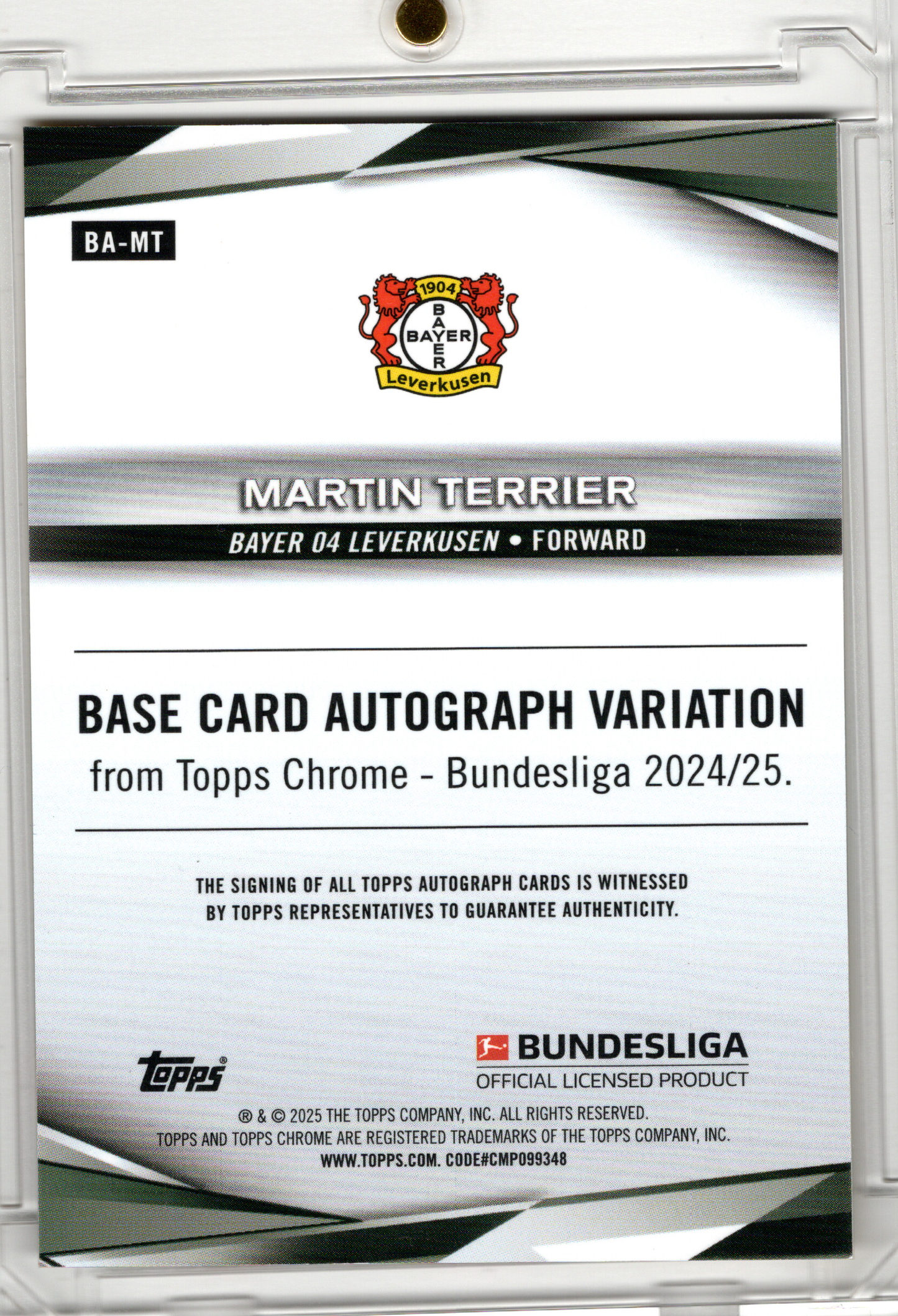 2024-25 Topps Chrome Bundesliga Gold Wave Auto Martin Terrier /50 Bayer 04