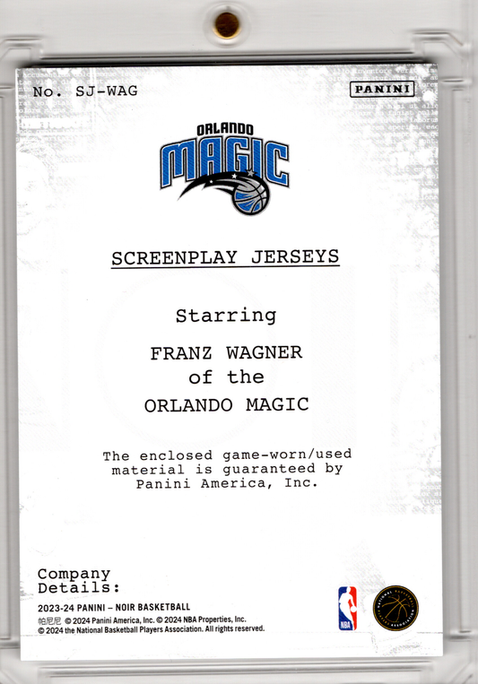 2023-24 NBA Panini Noir Screenplay Jersey Franz Wagner /99 Game Worn Orlando Magic