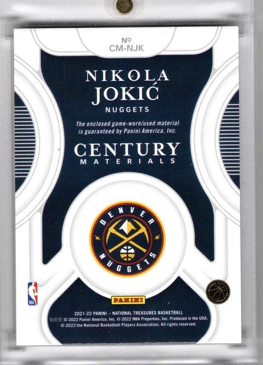 2021-22 NBA Panini National Treasures Patch Game Worn Nikola Jokic /25 MVP Nuggets