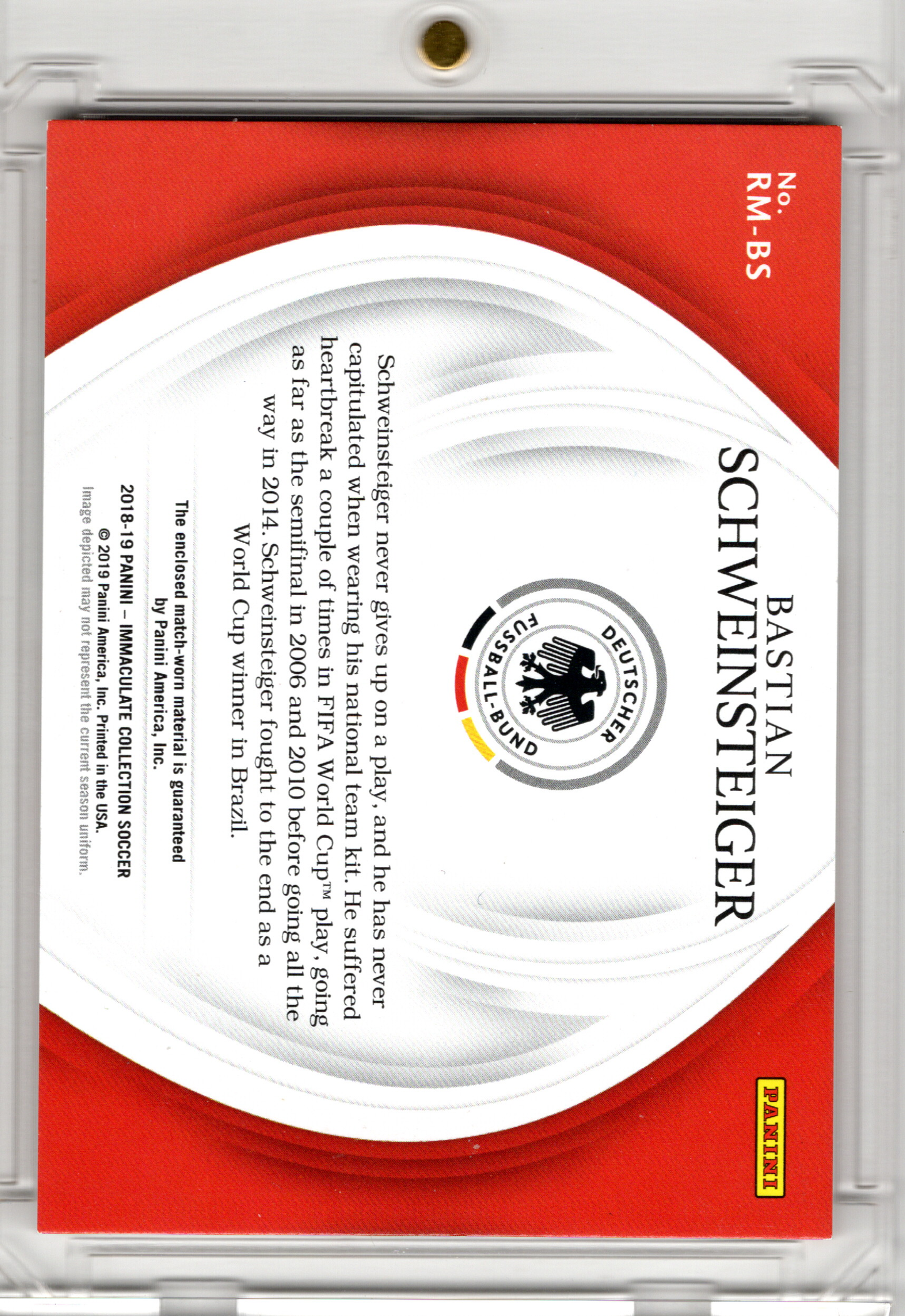 2018-19 Panini Immaculate Soccer Match Worn Patch Bastian Schweinsteiger /30 DFB