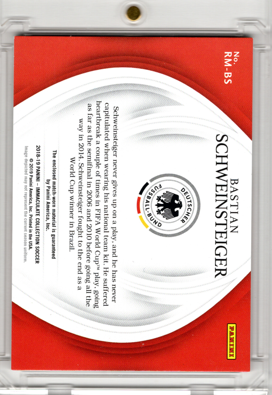2018-19 Panini Immaculate Soccer Match Worn Patch Bastian Schweinsteiger /30 DFB