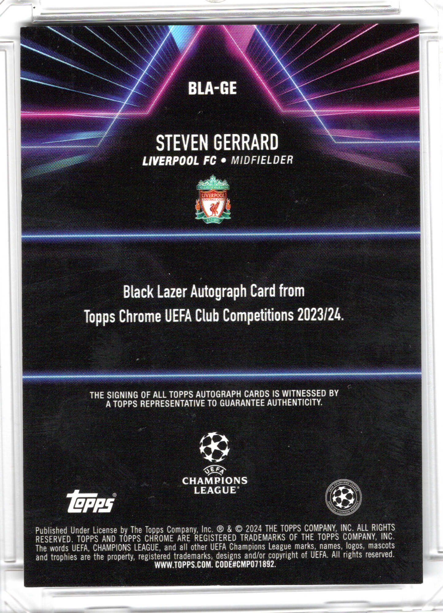 2024-25 Topps Chrome UCC Black Lazer Auto Steven Gerrard /50 FC Liverpool