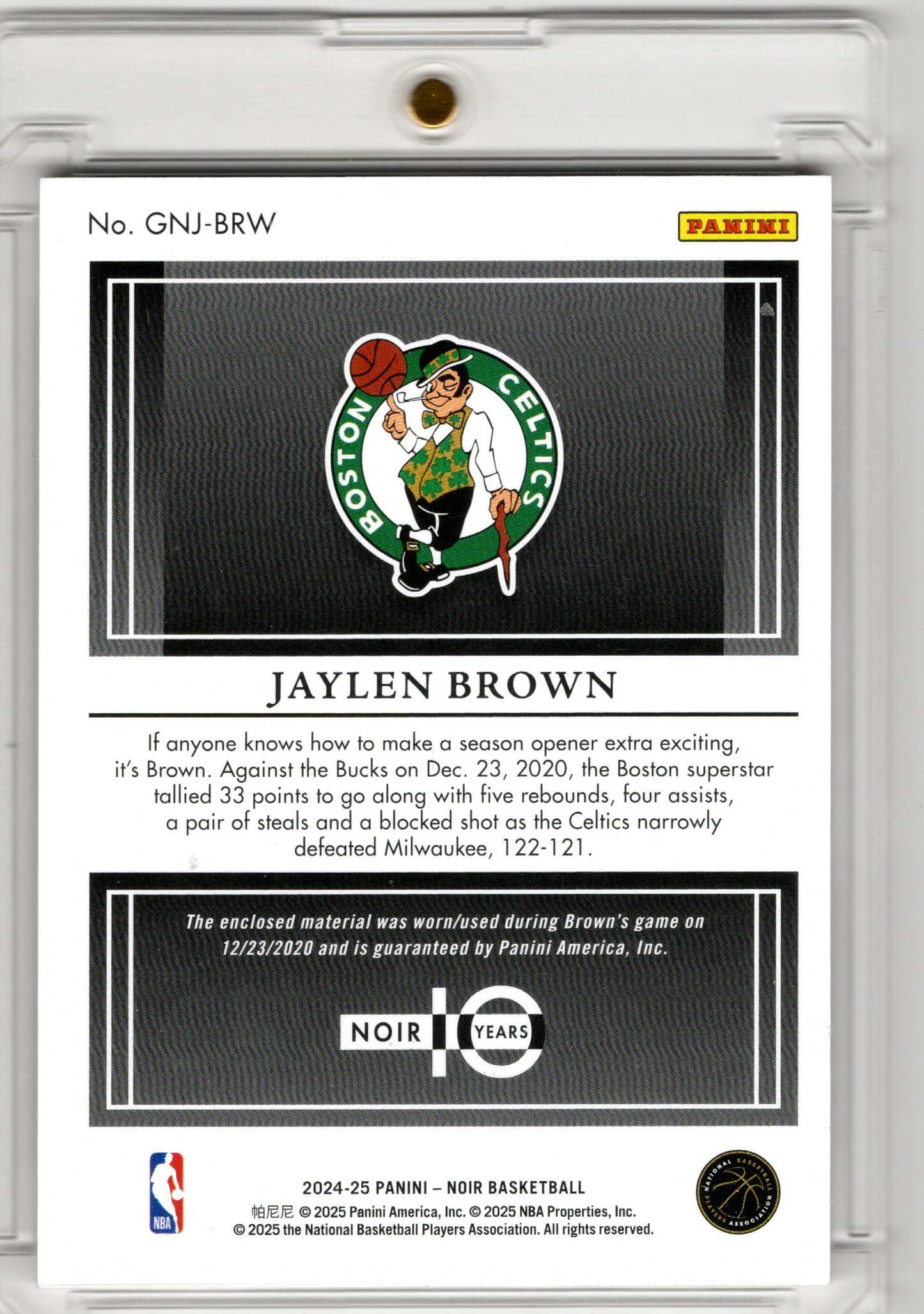 2024-25 Panini Noir Game Night Jerseys Jaylen Brown Patch /10 Boston Celtics Game Worn