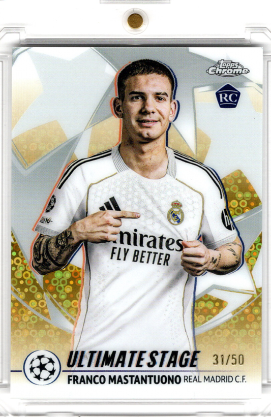 2025-26 Topps Chrome UCC Ultimate Stage Gold Rookie Franco Mastantuono 31/50 Real Madrid