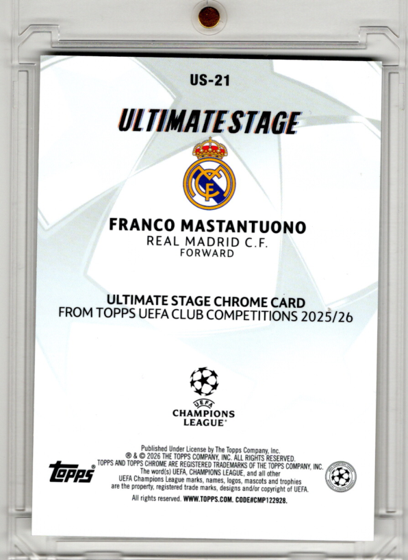 2025-26 Topps Chrome UCC Ultimate Stage Gold Rookie Franco Mastantuono 31/50 Real Madrid
