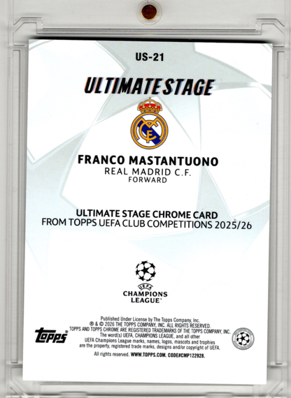2025-26 Topps Chrome UCC Ultimate Stage Gold Rookie Franco Mastantuono 31/50 Real Madrid