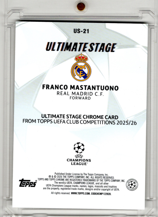 2025-26 Topps Chrome UCC Ultimate Stage Gold Rookie Franco Mastantuono 31/50 Real Madrid