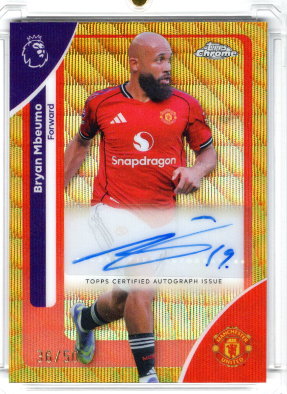 2025-26 Topps Chrome Premier League Gold Wave Refractor Auto Bryan Mbeumo 36/50 Manchester United