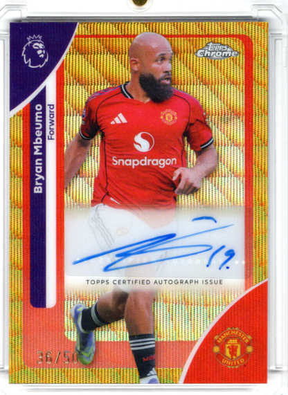 2025-26 Topps Chrome Premier League Gold Wave Refractor Auto Bryan Mbeumo 36/50 Manchester United
