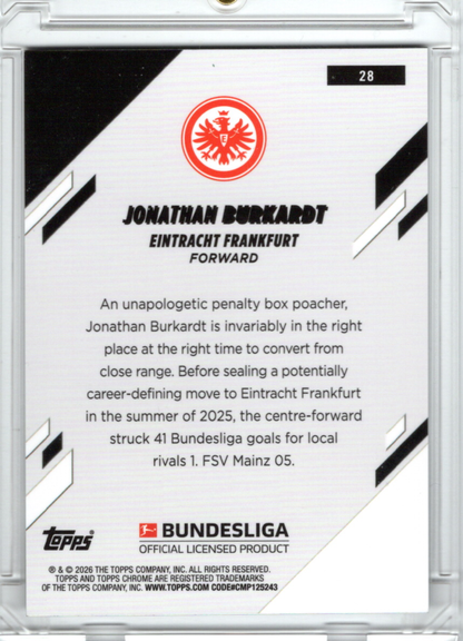 2025-26 Topps Chrome Bundesliga Black Refractor Jonathan Burkardt 09/10 JSY# Eintracht Frankfurt