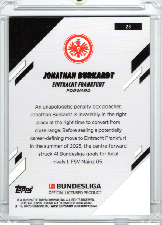 2025-26 Topps Chrome Bundesliga Black Refractor Jonathan Burkardt 09/10 JSY# Eintracht Frankfurt