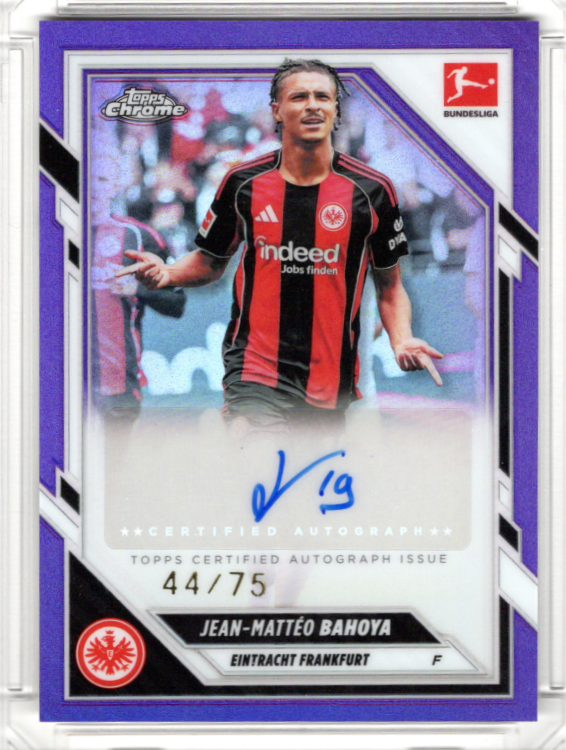 2025-26 Topps Chrome Bundesliga Jean-Matteo Bahoya Purple Refractor Auto 44/75 Eintracht Frankfurt