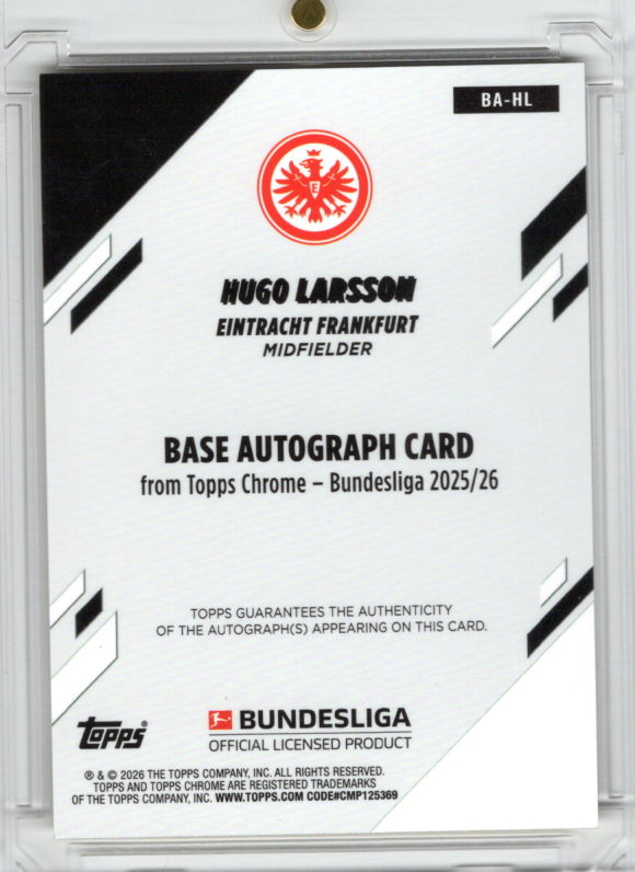 2025-26 Topps Chrome Bundesliga Hugo Larsson Gold Wave Refractor Auto 42/50 Eintracht Frankfurt