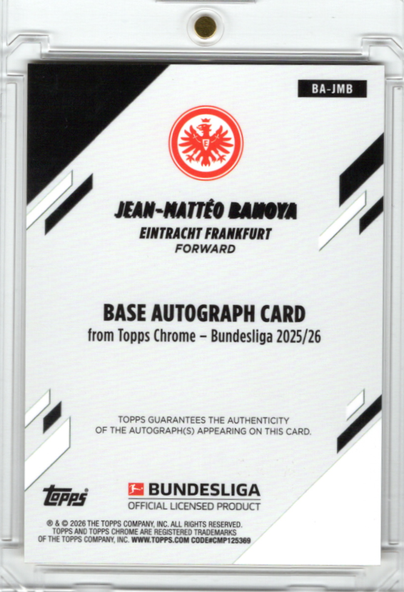 2025-26 Topps Chrome Bundesliga Jean-Matteo Bahoya Gold Wave Refractor Auto 26/50 Eintracht Frankfurt