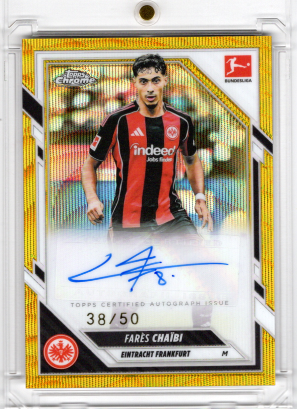2025-26 Topps Chrome Bundesliga Gold Wave Auto Fares Chaibi 38/50 Eintracht Frankfurt