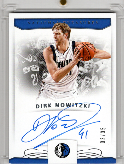 2017-18 Panini National Treasures Dirk Nowitzki Autograph Karte 33/35 Dallas Mavericks.