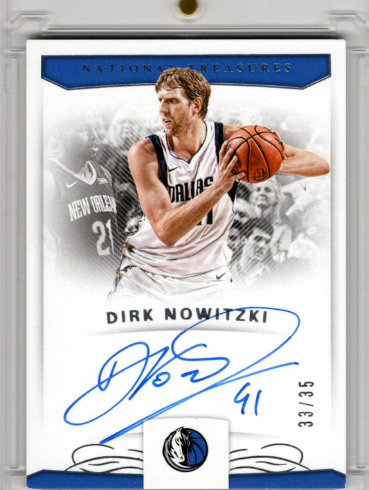 2017-18 Panini National Treasures Dirk Nowitzki Autograph Karte 33/35 Dallas Mavericks.
