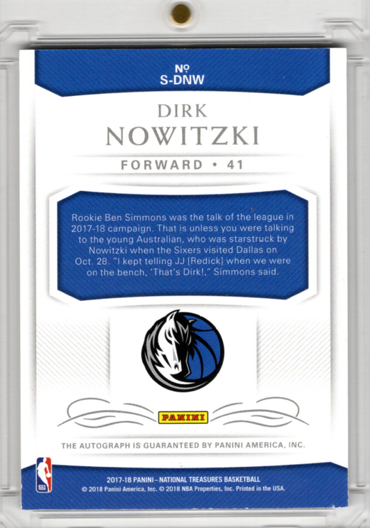 2017-18 Panini National Treasures Auto Dirk Nowitzki 33/35 Dallas Mavericks