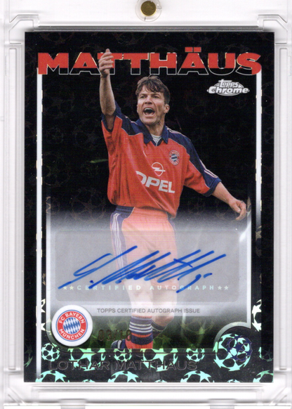 2024-25 Topps Chrome UCC Black Logofractor Auto Lothar Matthäus Karte 3/10 FC Bayern.