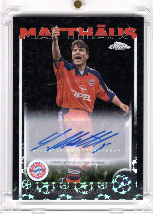 2024-25 Topps Chrome UCC Black Logofractor Auto Lothar Matthäus Karte 3/10 FC Bayern.