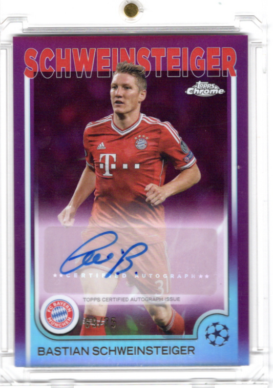 2024-25 Topps Chrome UCC Purple Refractor Auto Bastian Schweinsteiger Karte 67/75 FC Bayern.