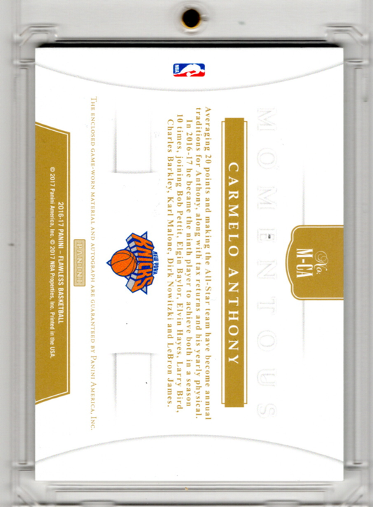 2016-17 Panini Flawless Momentous Logo Patch Auto Carmelo Anthony /25 NY Knicks
