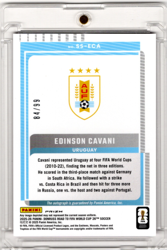 2025-26 Panini Donruss FIFA Signature Series Auto Purple Edinson Cavani 84/99 Uruguay