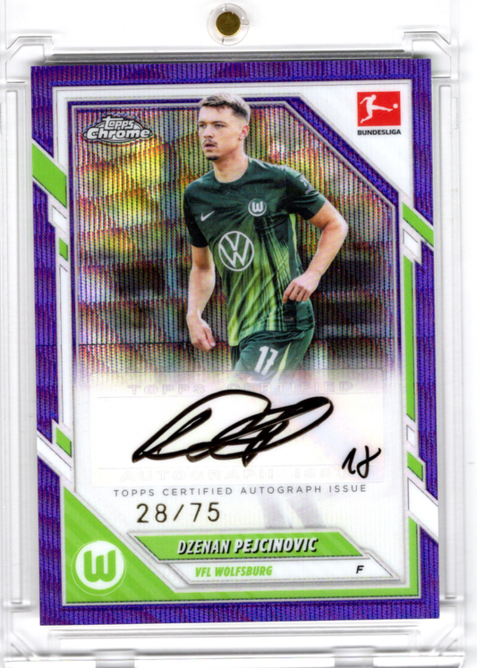 2025-26 Topps Chrome Bundesliga Purple Wave Refractor Auto Dzenan Pejcinovic Karte 28/75 VfL Wolfsburg.