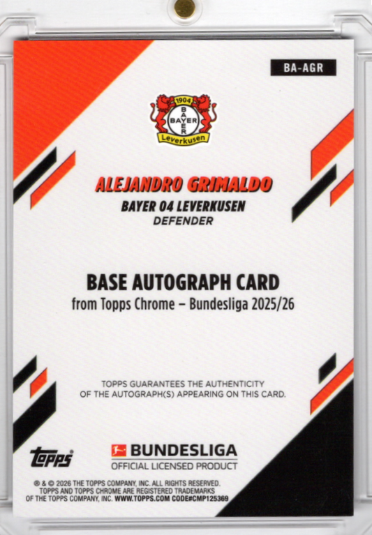 2025-26 Topps Chrome Bundesliga Purple  Refractor Auto Alejandro Grimaldo 46/75 Bayer 04