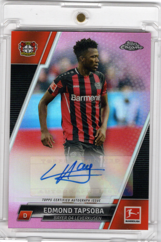 2021-22 Topps Chrome Bundesliga Pink Refractor Auto Edmond Tapsoba Karte 66/75 Bayer 04.