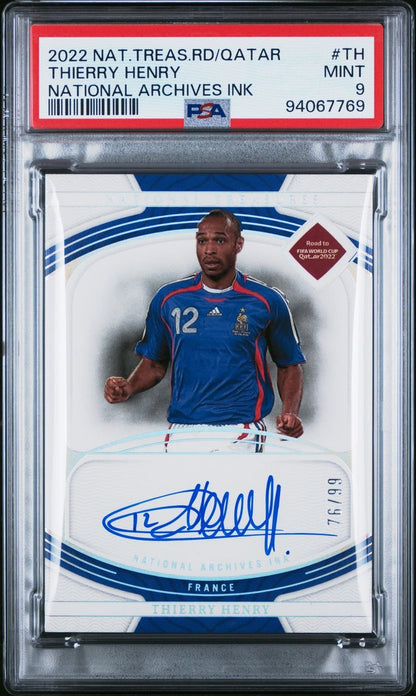 2022 Panini National Treasures Archives Ink Auto Thierry Henry 76/99 Frankreich PSA 9