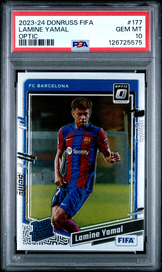 2023-24 Panini Donruss FIFA Optic Rookie Lamine Yamal PSA 10 Karte FC Barcelona.