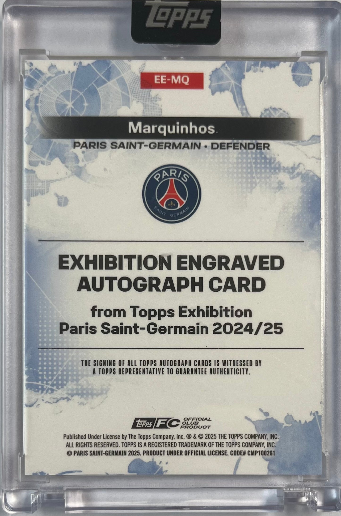 2024-25 Topps Exhibition PSG On Card Auto Marquinhos 30/50 Paris St. Germain