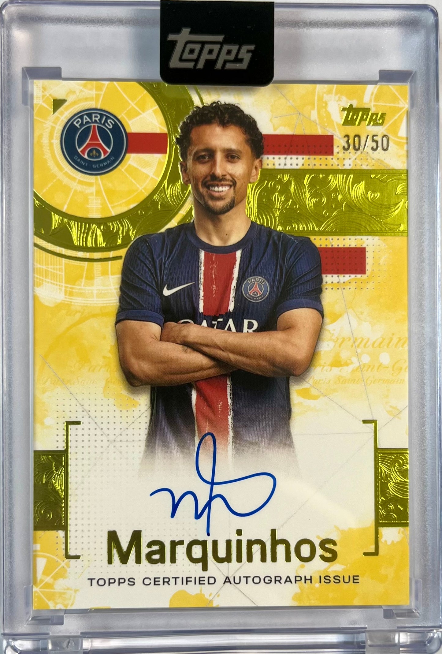 2024-25 Topps Exhibition PSG Marquinhos On Card Auto Karte 30/50 Paris Saint-Germain.