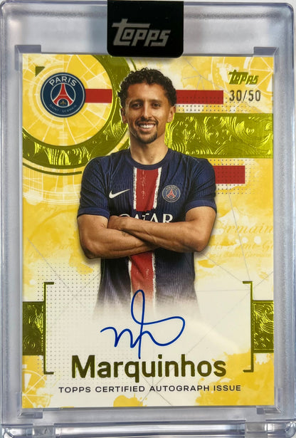 2024-25 Topps Exhibition PSG Marquinhos On Card Auto Karte 30/50 Paris Saint-Germain.