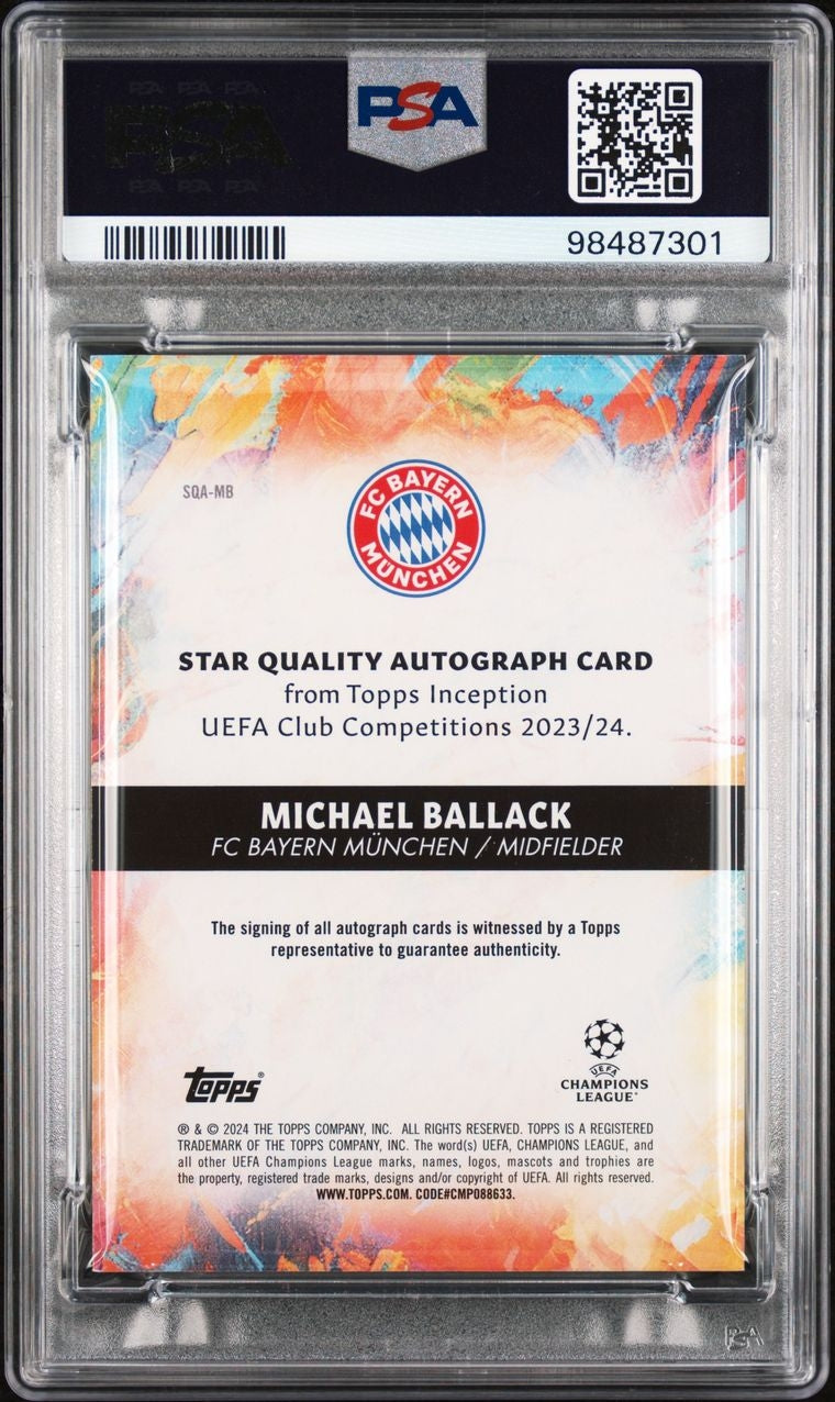 2023-24 Topps Inception UCC Red Michael Ballack Auto 06/10 PSA 8 FC Bayern München