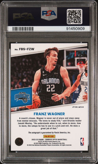 2022-23 Panini Donruss Optic Fast Break Signatures Gold Franz Wagner Auto 10/10 PSA 9 Orlando Magic