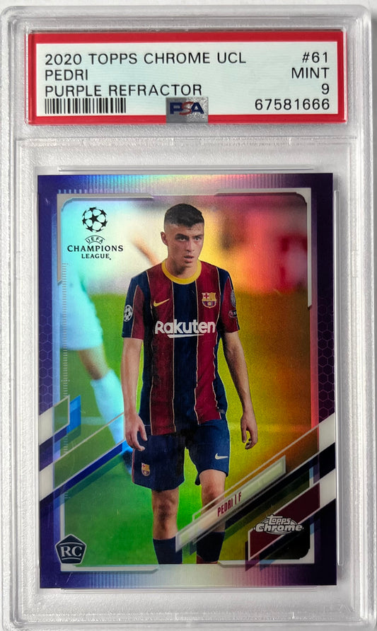 2020-21 Topps Chrome UCL Purple Refractor RC Rookie Pedri /250 PSA 9 FC Barcelona