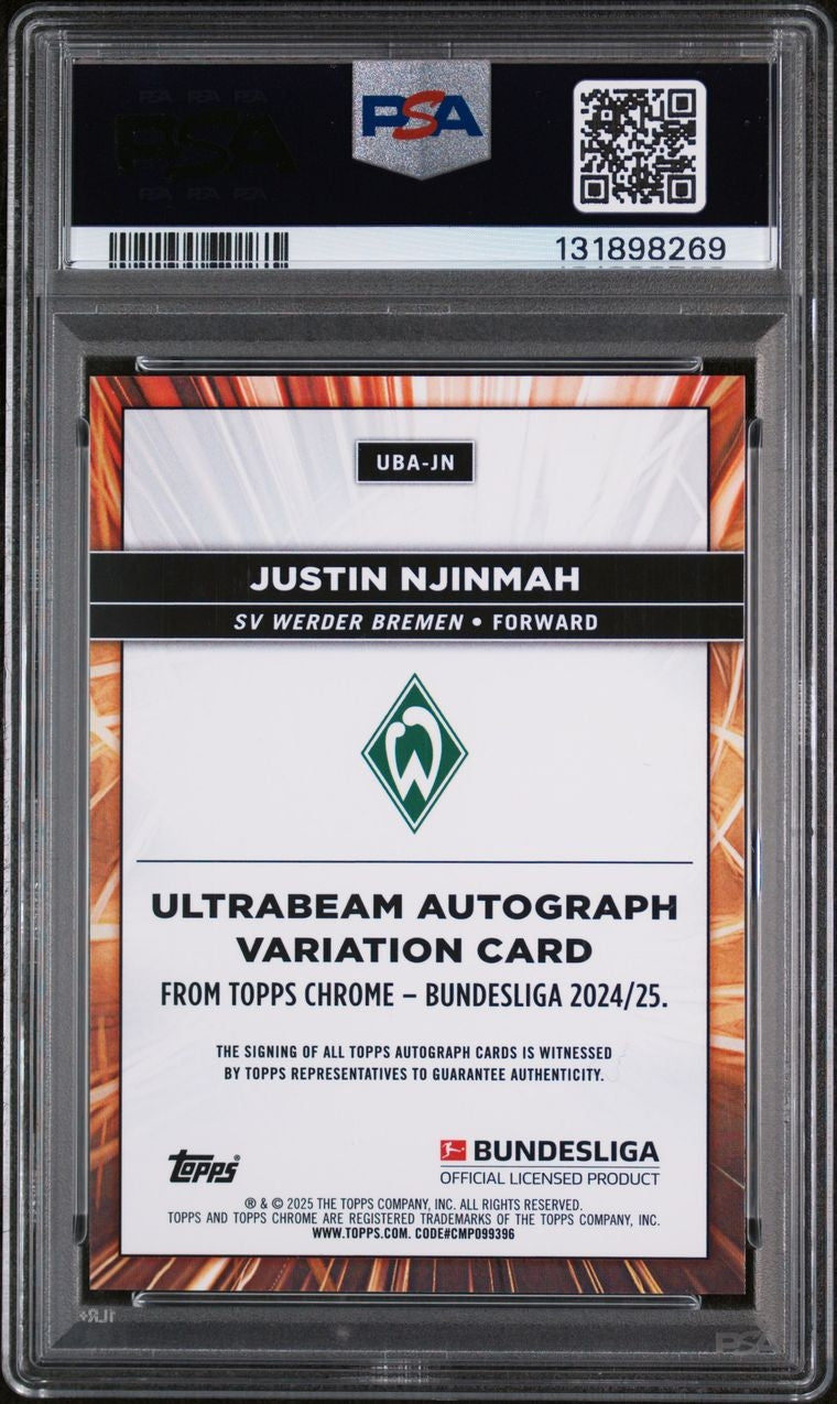 2024-25 Topps Chrome Bundesliga Ultrabeam Autograph Justin Njinmah Auto /100 Werder Bremen PSA10 GEM Mint