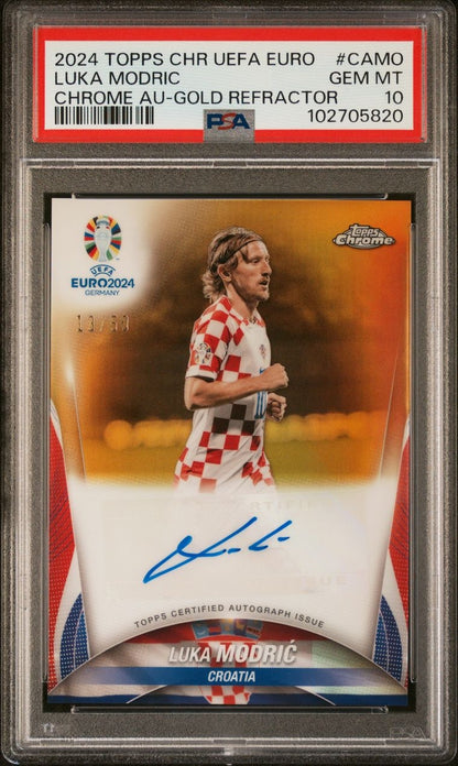 2024 Topps Chrome Uefa Euro Autograph Gold Refractor Luka Modric Auto 13/50 PSA 10 Kroatien