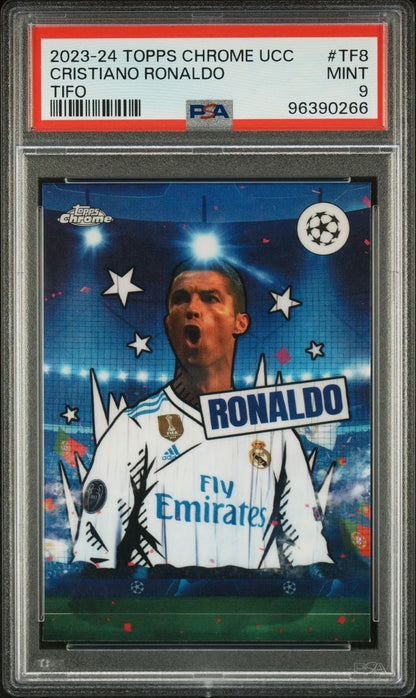 2023-24 Topps Chrome UCC Tifo Cristiano Ronaldo Real Madrid PSA 9