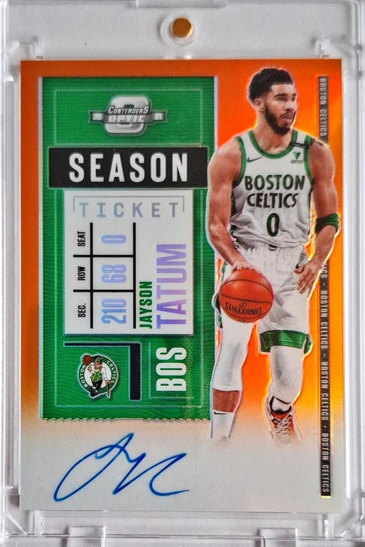 2020-21 Panini Optic Contenders Season Ticket Orange Auto Jayson Tatum 10/15 Boston Celtics